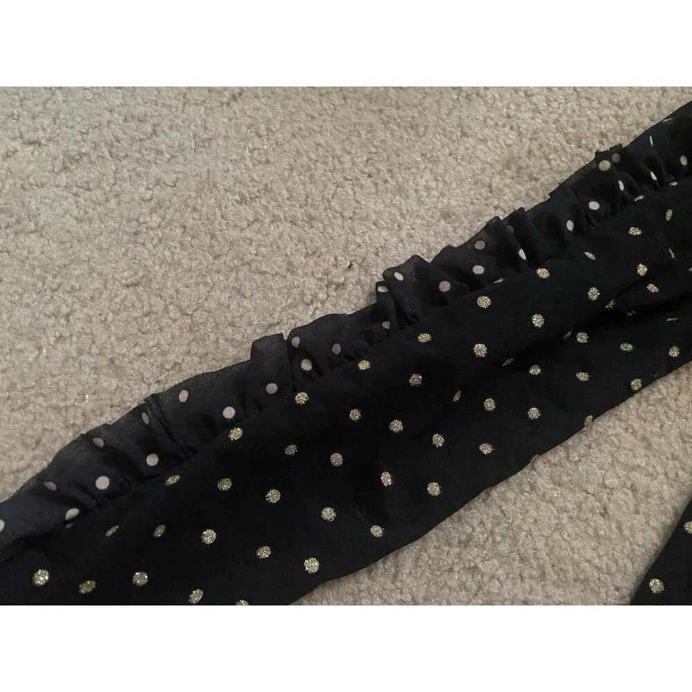 1.State Women's Black Gold Dot Sheer Long Sleeve Ruffle Seam Crewneck Top Size M - Picture 5 of 10